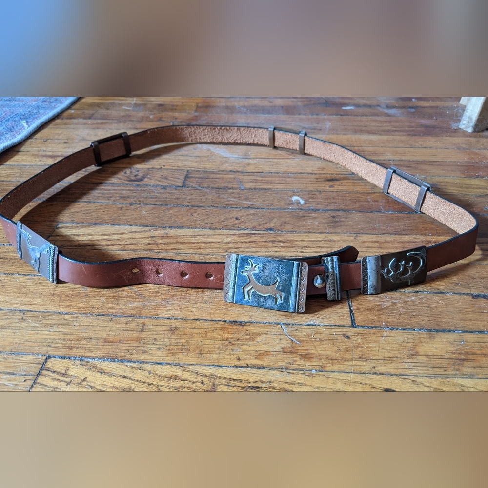 Southwestern Belt Brown Leather Silver Turquoise Large